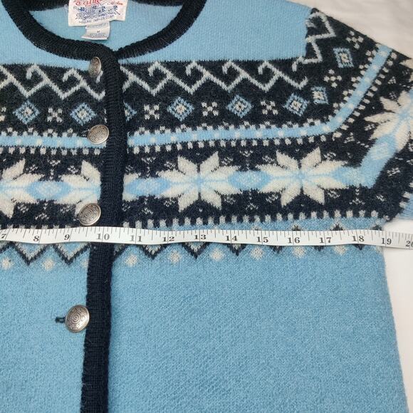 Vtg Tally Ho Wool Winter Fair Isle Thick Knit Cardigan Sweater Medium - Picture 8 of 10